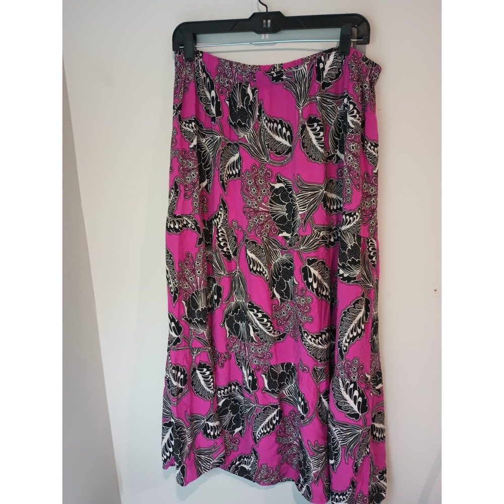 Croft & Barrow Womens Large Maxi Skirt Pink Black Floral Paisley Rayon Tiered L